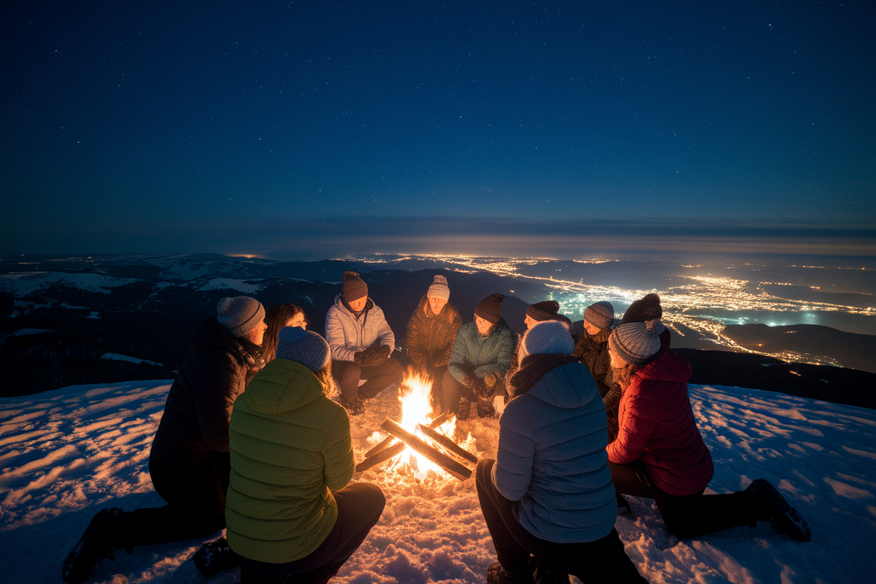 amis-campfeu-montagne-neige