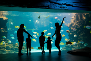 famille-silhouettes-aquarium-poissons-colores